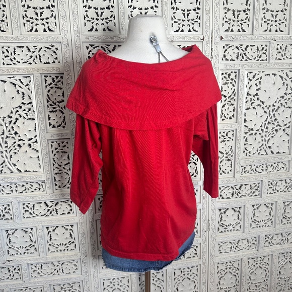 Vintage Red Pearl Embellished Cowl Neck Slouchy 3/4 Sleeve Blouse Sz Medium - Picture 5 of 7